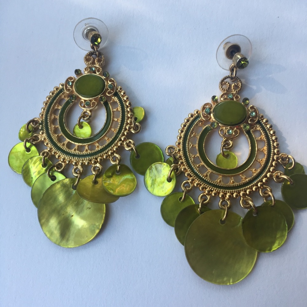 Green & Gold Hanging Earrings